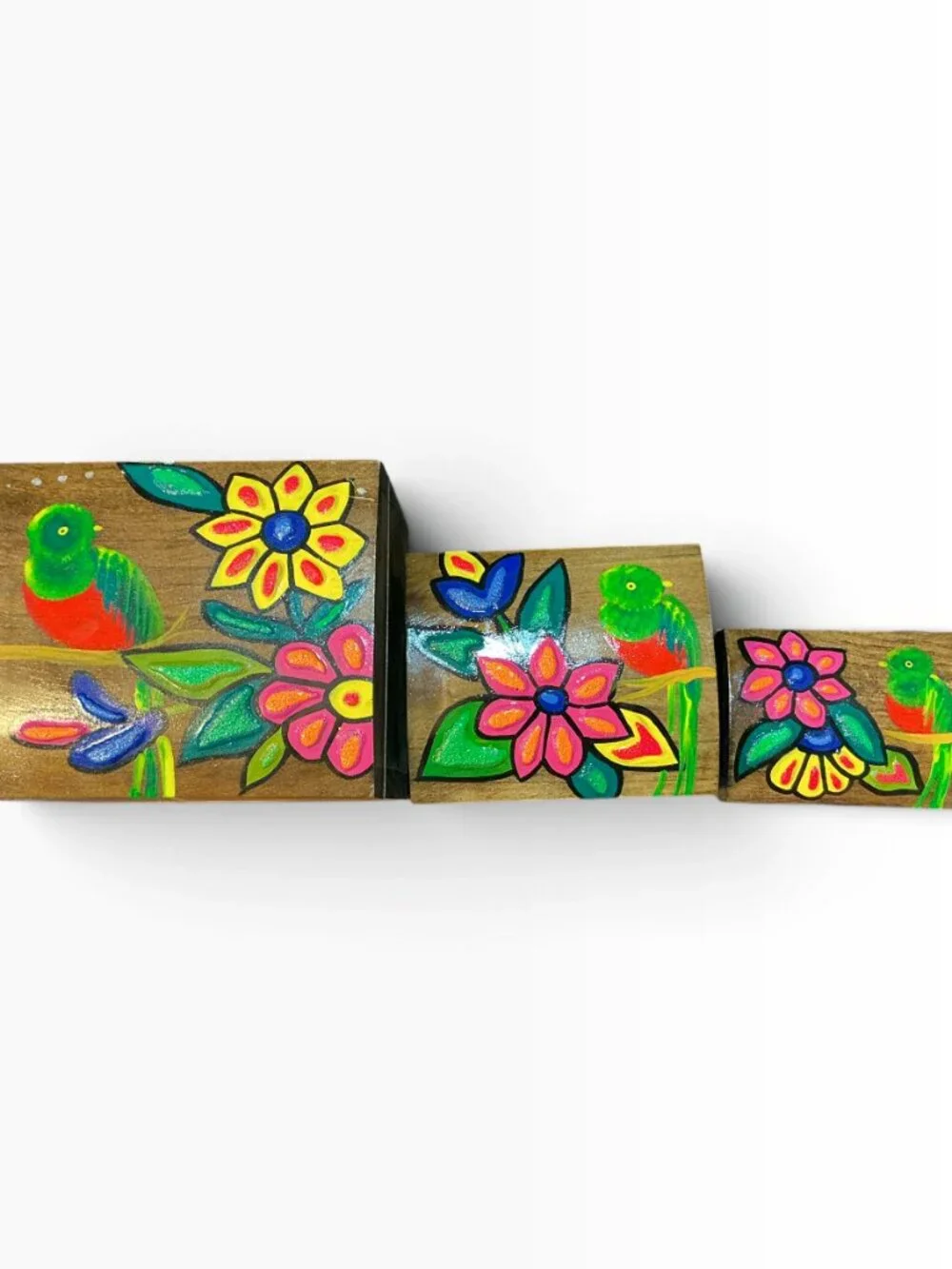 Vintage Nesting Wood Trinket Boxes Set of 3 Hand Painted Bird Floral Folk Art